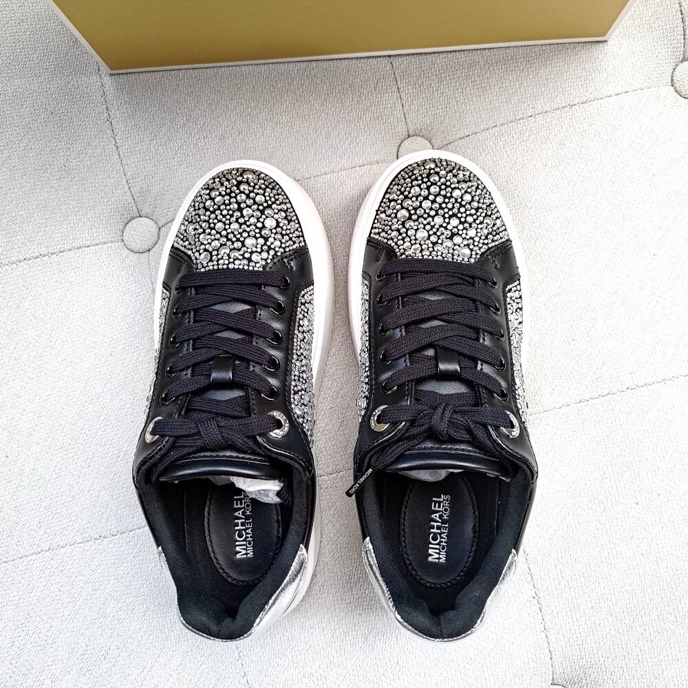 Michael Kors Romey Embellished Platform Sneaker Black 49F5RMFS1S - Picture 9 of 13